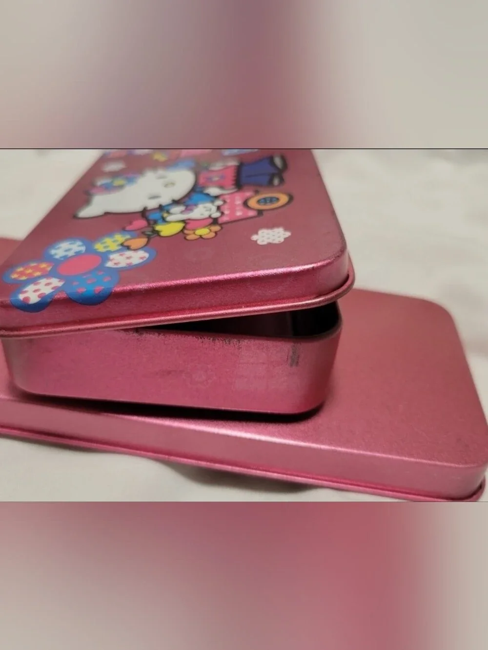 Hello Kitty Pink Floral Glitter Pencil Tin Case Retro Vintage Sanrio